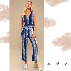 Free People Blue and White Jumpsuit